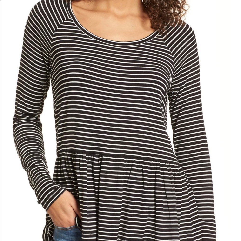 Navy Blue Striped Peplum T-Shirt